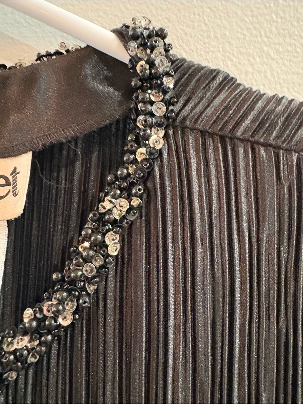 Vintage Cachet Black Pleated Beaded Neck Jacket Size 14 - Picture 3 of 4